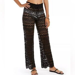 Miken Swim Black Crochet Lace Cover Up Pants Small NWT High Rise Sheer